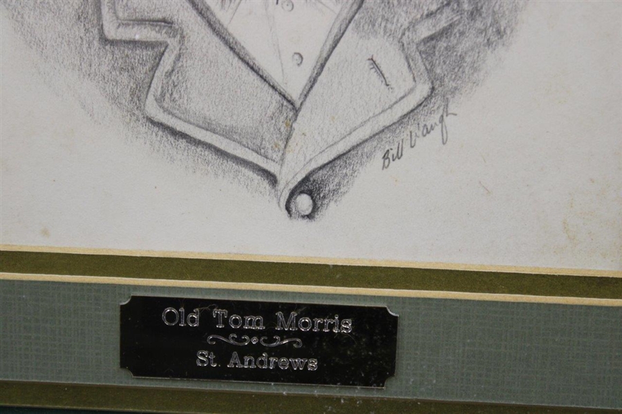 Original Old Tom Morris Pencil Drawing by Artist Bill Waugh w/Miniature Handmade Club - Framed