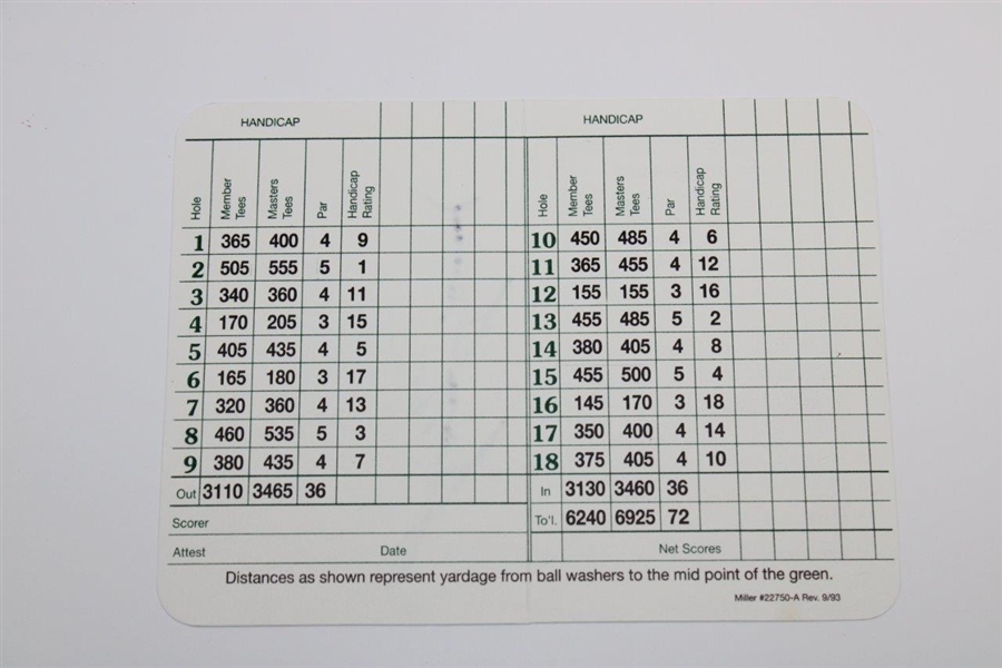 Sam Snead Signed Augusta National Golf Club Scorecard PSA/DNA ALOA
