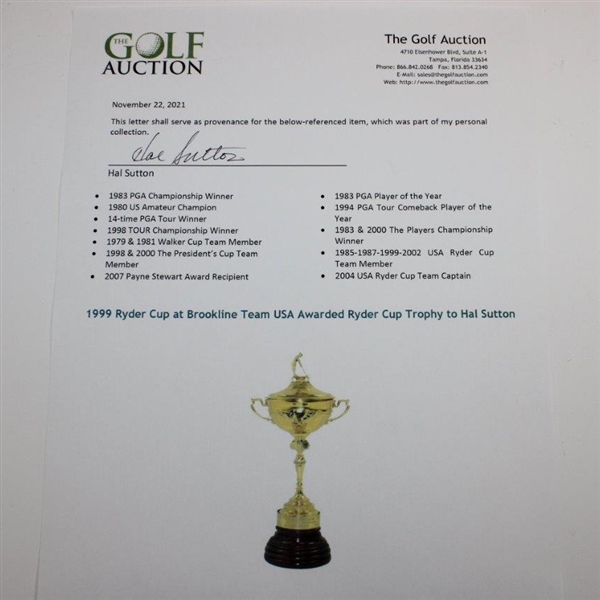 1999 Ryder Cup at Brookline Team USA Awarded Ryder Cup Trophy to Hal Sutton