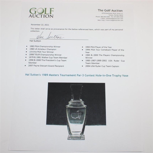 Hal Sutton's 1989 Masters Tournament Par-3 Contest Hole-In-One Trophy Vase