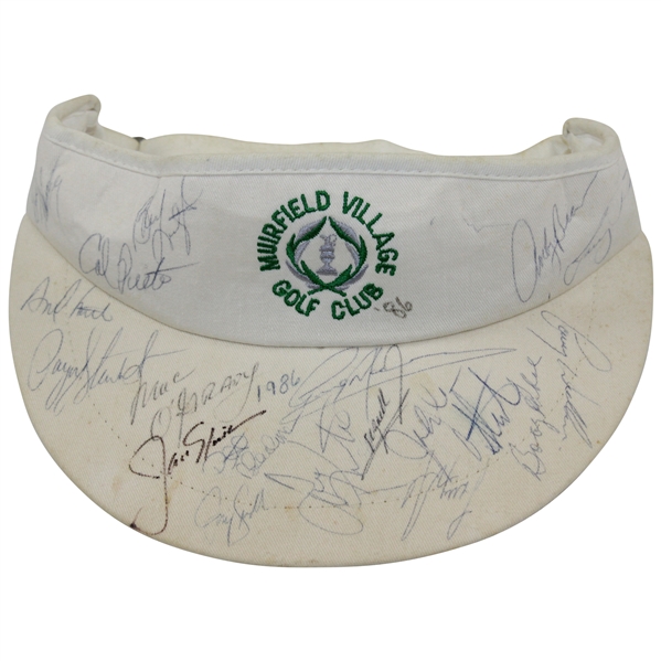 Jack Nicklaus, Payne Stewart, Greg Norman & more Signed Memorial Visor Circa '86 JSA ALOA