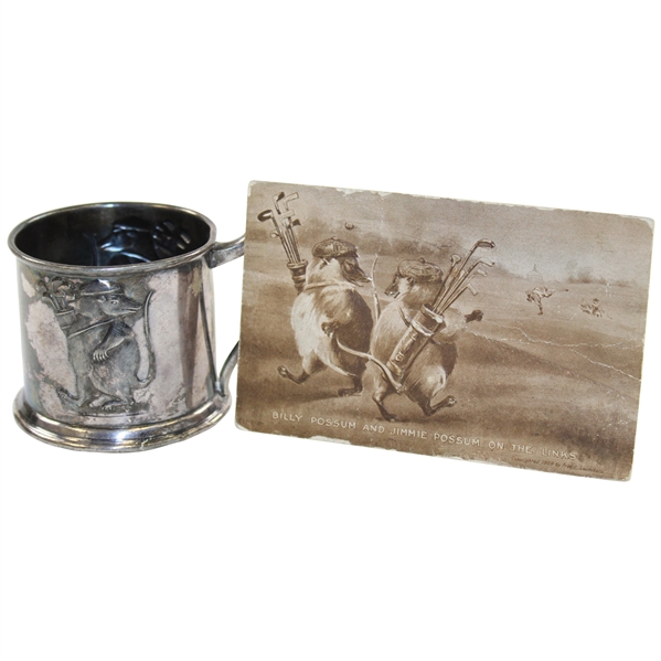 Billy Possum & Jimmie Possum on the Links Cup & 1909 Postcard - In Honor Of Pres. Taft