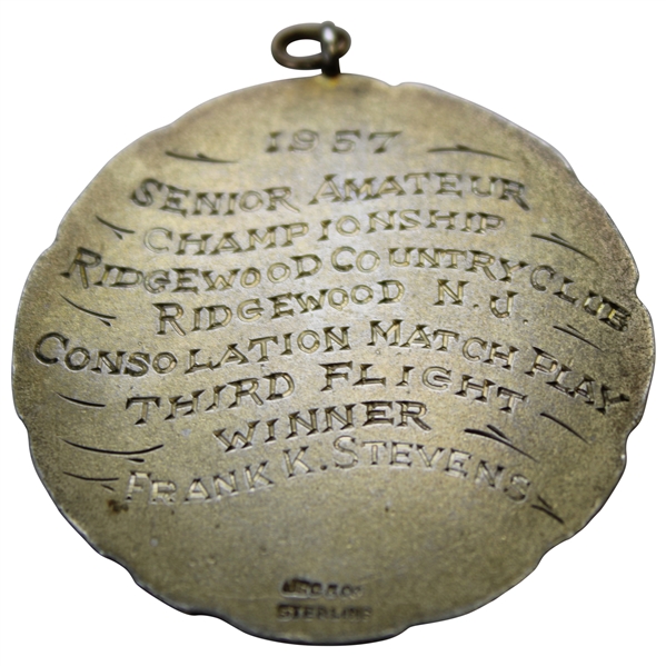 1957 USGA Senior Amateur Championship at Ridgewood CC Sterling Medal Awarded to Frank Stevens