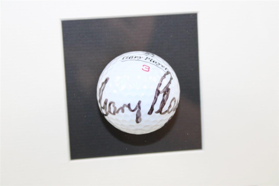 Nicklaus, Palmer, & Player Signed Golf Balls & Photos in Framed Shadow Box JSA ALOA