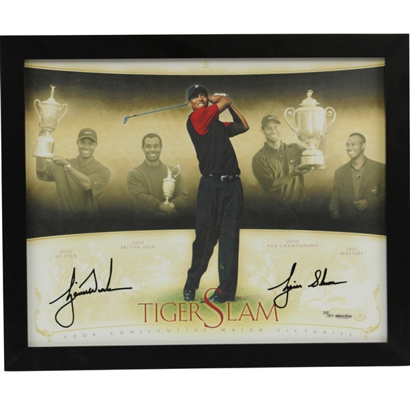Tiger Woods Signed Ltd Ed #33/50 'Tiger Slam' Framed Print #BAK13522