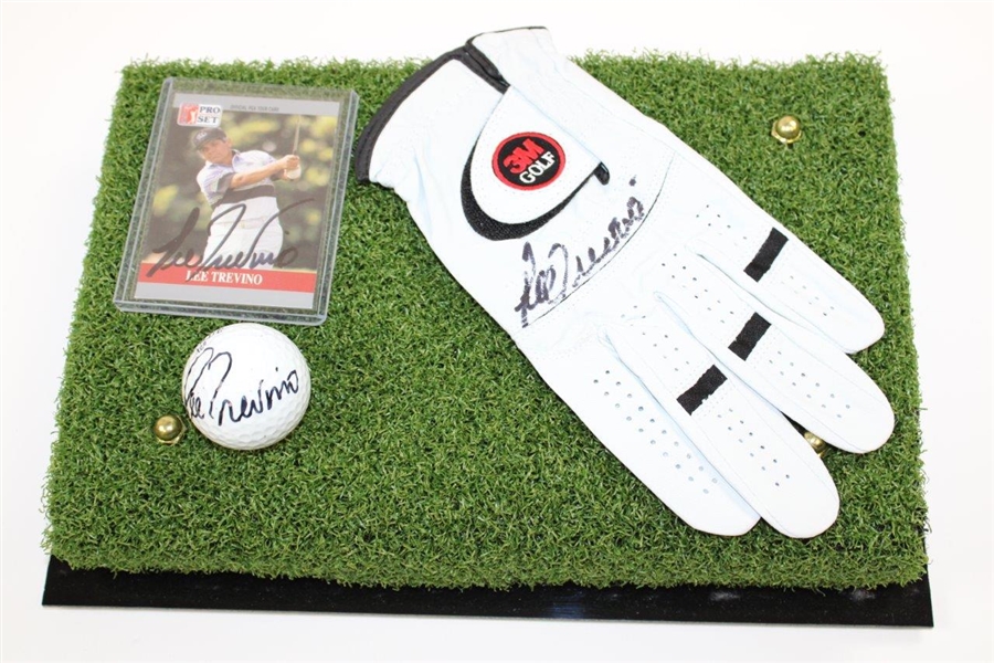 Lee Trevino Signed Glove, Ball & Hat in Display Case JSA #P14196