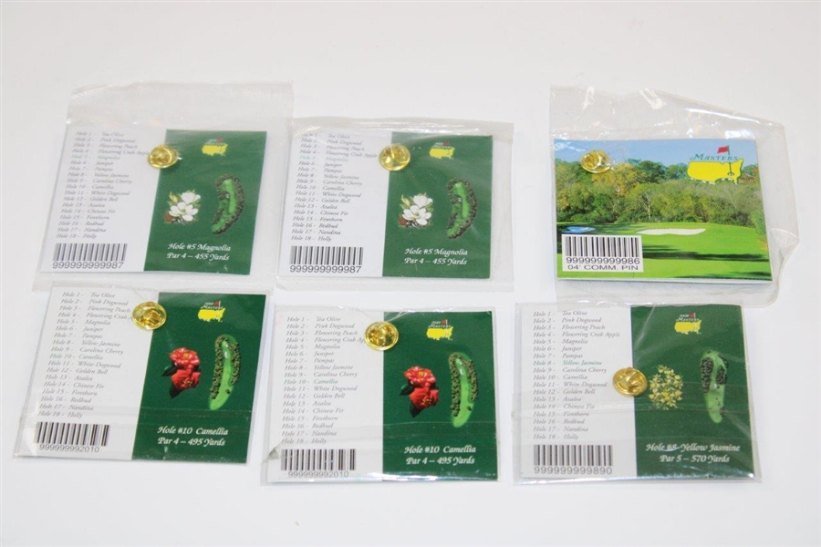 2005 & 2010 Masters Bag Tag with Six (6) Commemorative Pins - 2004, 2005(x2), 2008 & 2010(x2)