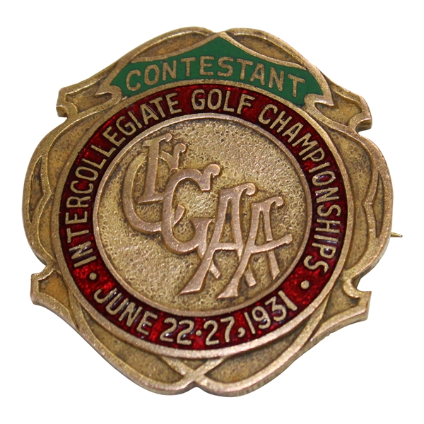 1931 Intercollegiate Golf Association Contestant Badge - George Dunlap Win