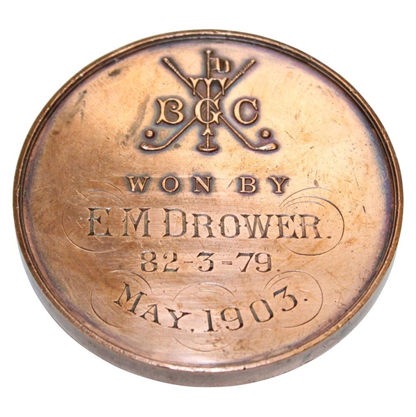 1903 Tooting Bec Golf Club Sizable Brass Medal to E.M. Drower - Medalist Competition