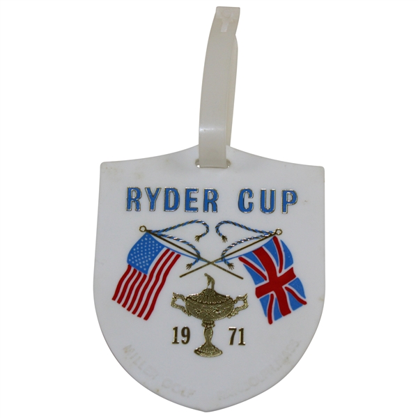 1971 Ryder Cup at Old Warson CC Bag Tag with Crossed Flag Poles - Collection of Donald E. Padgett