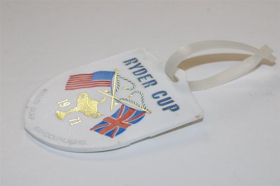 1971 Ryder Cup at Old Warson CC Bag Tag with Crossed Flag Poles - Collection of Donald E. Padgett