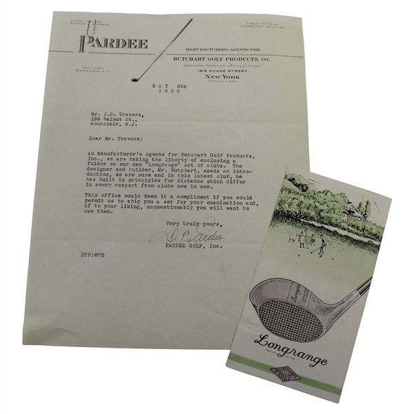 1932 Pardee Golf Butchart Bilt Letter to Jerome Travers with Product Brochure