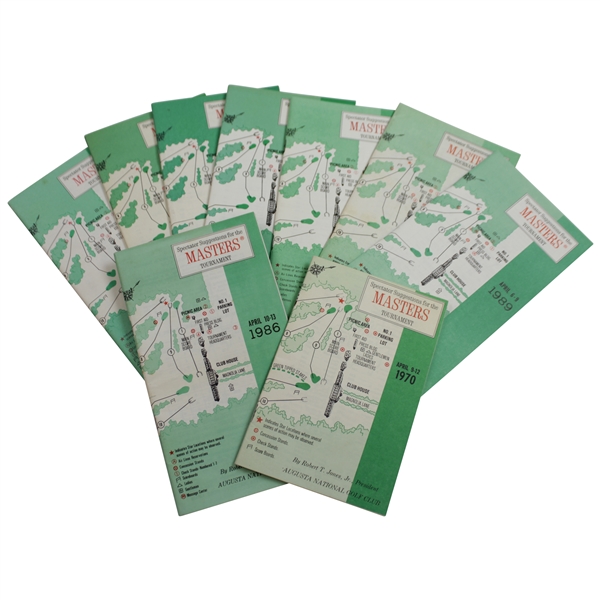 Nine (9) Masters Tournament Spectator Guides - 1970, 1977, 1979-1982, 1984, 1986, & 1989