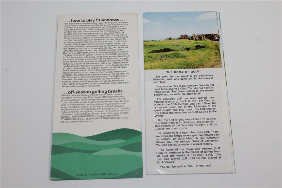 'How to Play the Old Course', 'Home of Golf', 'Golfing' Brochures with St. Andrews Card/Envelope