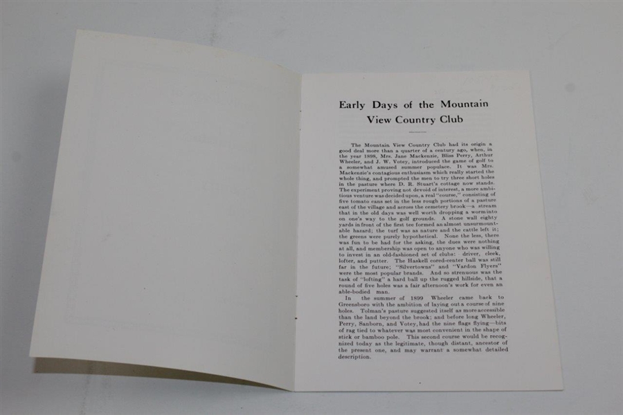 1898-1927 'Early Days of the Mountain View Country Club' Booklet