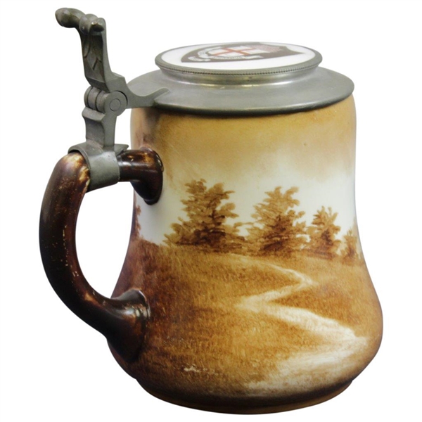 O'Hara Dial Co. Golf Themed Stein with a Manning Bowman Pewter/Ceramic Brown Univ. Lid - Special Thumbpull