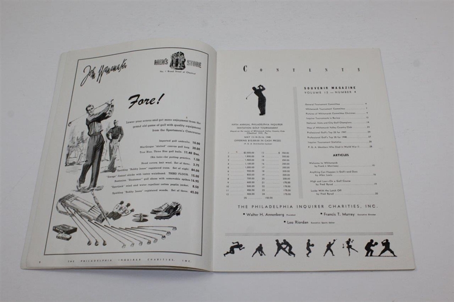 1948 5th Annual Inquirer Invitation at Whitemarsh Valley CC Program with Pairing Sheet