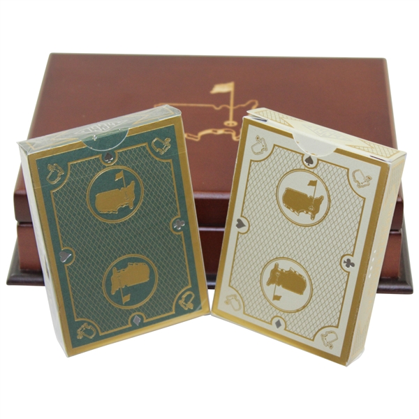 Deluxe Augusta National Golf Club Masters Playing Card Sets In Cherry Wood Box - Used