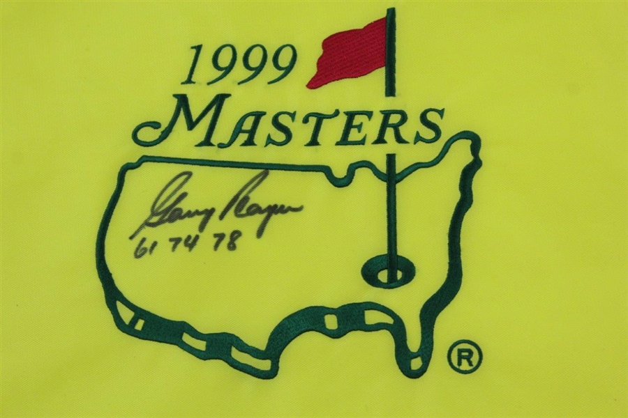 Gary Player Signed 1999 Masters Embroidered Flag with Years Won JSA ALOA