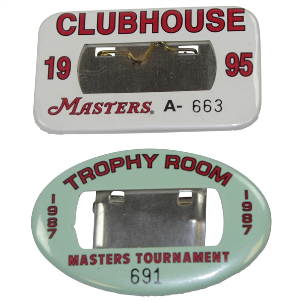 1987 Masters Trophy Room Badge & 1995 Masters Clubhouse Badge - Tiger's First Masters