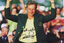 Bernhard Langer Signed Photo at 1993 Masters Celebrating With Green Jacket JSA ALOA