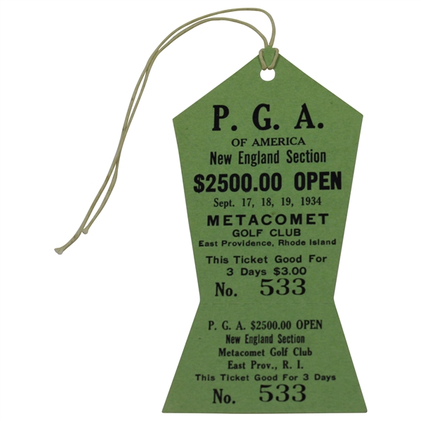 1934 PGA of American New England Section $2500 Open at Metacomet GC FULL Ticket #533