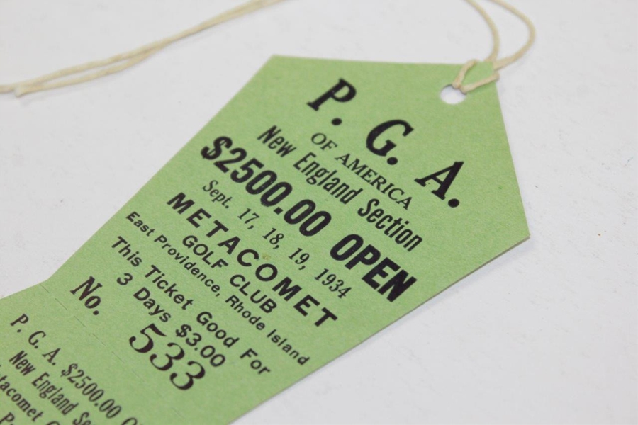 1934 PGA of American New England Section $2500 Open at Metacomet GC FULL Ticket #533