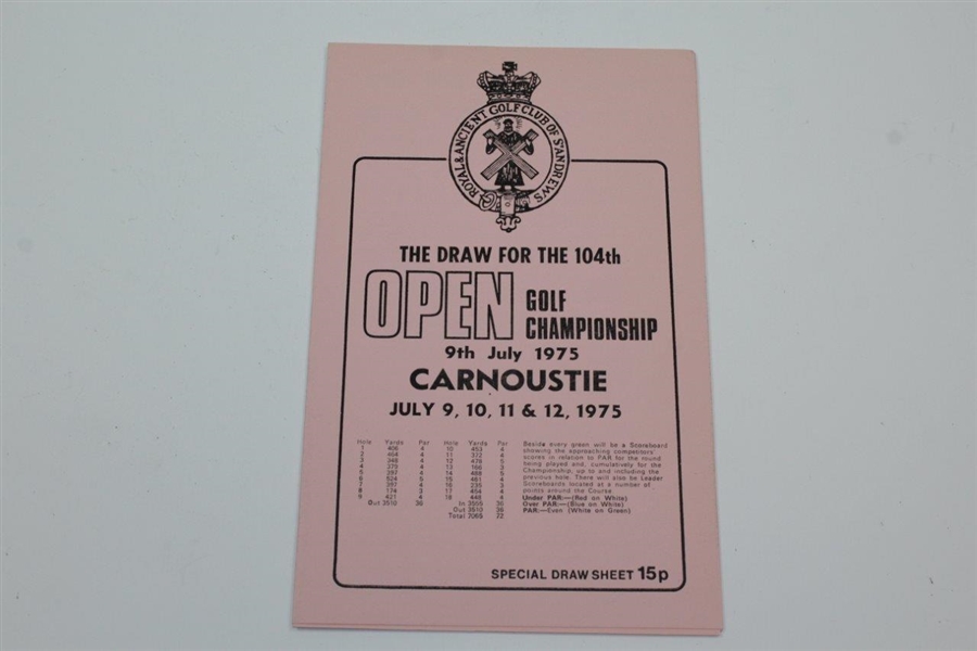 1975 OPEN Championship at Carnoustie Program with Draw Sheet - Tom Watson Winner