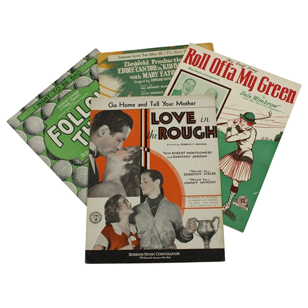 Four (4) Vintage Golf Music Sheets - Follow Thru, Roll Offa My Green, Love in the Rough, Rain Song