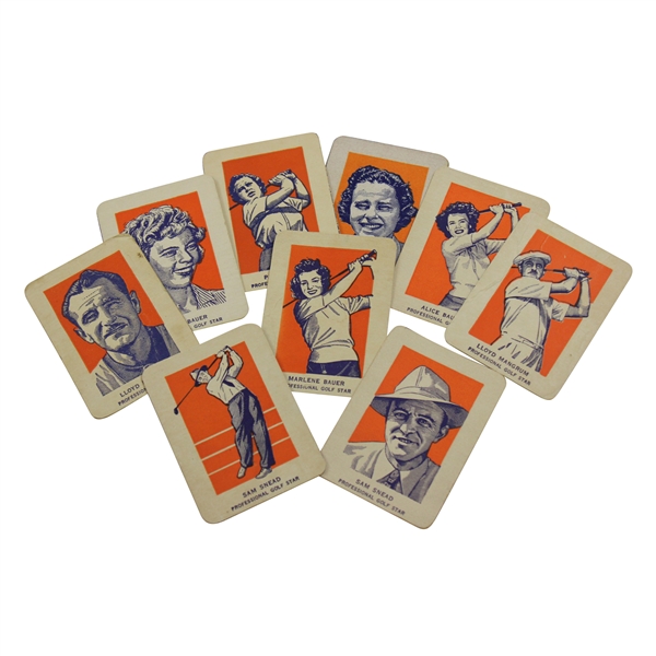 1952 Wheaties Golf Cards Sam Snead (2), Alice Bauer (2), Lloyd Mangrum (1), Marlene Bauer (2), Patty Berg (2)
