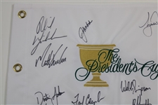 Woods, Mickelson, Johnson & others Signed 2011 The President's Cup Team USA Signed Flag  JSA ALOA