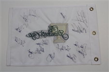 Woods, Mickelson, Johnson & others Signed 2011 The President's Cup Team USA Signed Flag  JSA ALOA