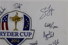 Woods, Mickelson, Johnson & others Signed 2012 Ryder Cup Team USA Signed Medinah Flag JSA ALOA