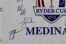 Woods, Mickelson, Johnson & others Signed 2012 Ryder Cup Team USA Signed Medinah Flag JSA ALOA