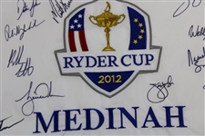 Woods, Mickelson, Johnson & others Signed 2012 Ryder Cup Team USA Signed Medinah Flag JSA ALOA