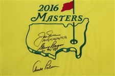 Arnold Palmer, Jack Nicklaus (Dates) & Gary Player (Dates) 'Big 3' Signed 2016 Masters Embroidered Flag JSA ALOA