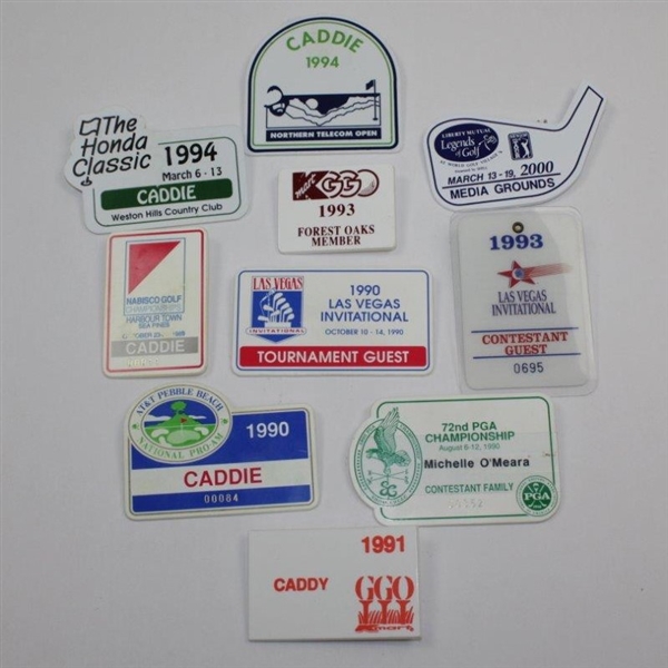 Ten (10) Various Year & Event Caddy Badges & Credentials - Donnie Wanstall Collection