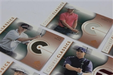 Seven (7) 2003 Upper Deck Course Classics Golf Cards - Game Used Shirts - Faldo, Couples, Sergio, & others