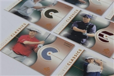 Seven (7) 2003 Upper Deck Course Classics Golf Cards - Game Used Shirts - Faldo, Couples, Sergio, & others