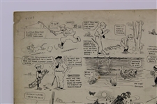 Original Clare Briggs Pen & Ink 9 Cell Cartoon Strip Featuring Golfer and Young Willie Wood 