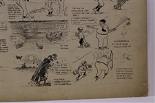 Original Clare Briggs Pen & Ink 9 Cell Cartoon Strip Featuring Golfer and Young Willie Wood 
