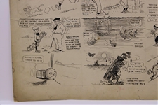 Original Clare Briggs Pen & Ink 9 Cell Cartoon Strip Featuring Golfer and Young Willie Wood 