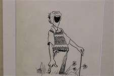 Original Clare Briggs Pen & Ink 'The Farrest Fower' Matted 3 Cell Cartoon Strip