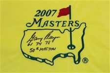 Gary Player Signed 2007 Masters Embroidered Flag with Years Won & '50th Masters' JSA ALOA
