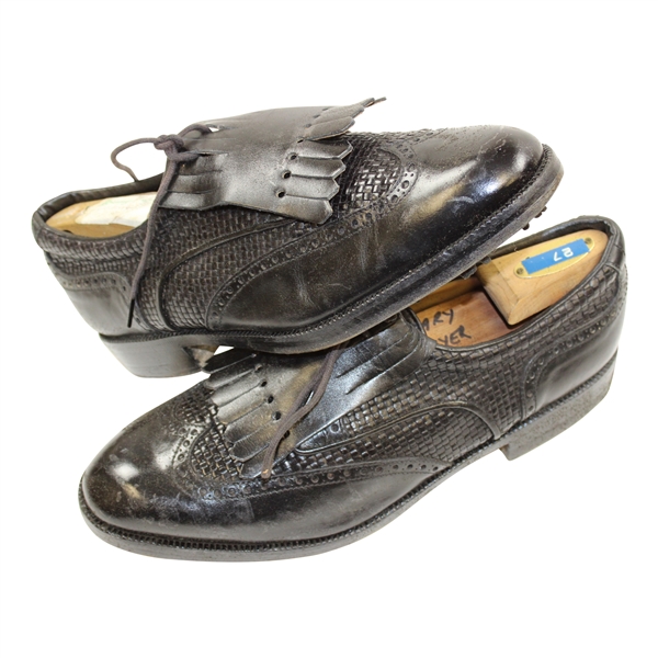 Gary Players Personal Pair of Black Golf Shoes with Valencia CC Shoe Horns with Provenance Letter
