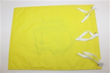 Dustin Johnson Signed 2020 Masters Embroidered Flag with Large Photo of Tiger Green Jacket Presentation JSA ALOA