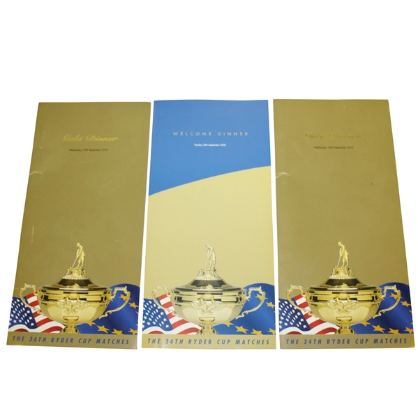 Mark Calcavecchias 2002 Ryder Cup Welcome Menu & Two Gala Dinner Menus