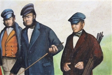 Original Oil on Canvas Painting of 6 Golfers Watching Red Jacket Golfer Tee Off - Framed