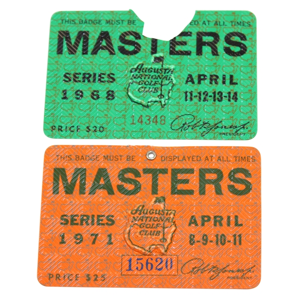 1968 & 1971 Masters Tournament SERIES Badges #14348 & #15620 - Goalby & Coody Winners