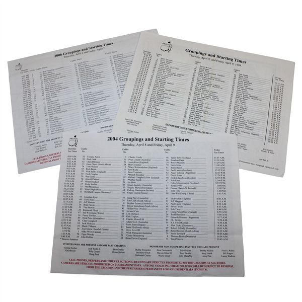 1999, 2004, & 2006 Masters Touranment Thursday & Friday Combined Pairing Sheets